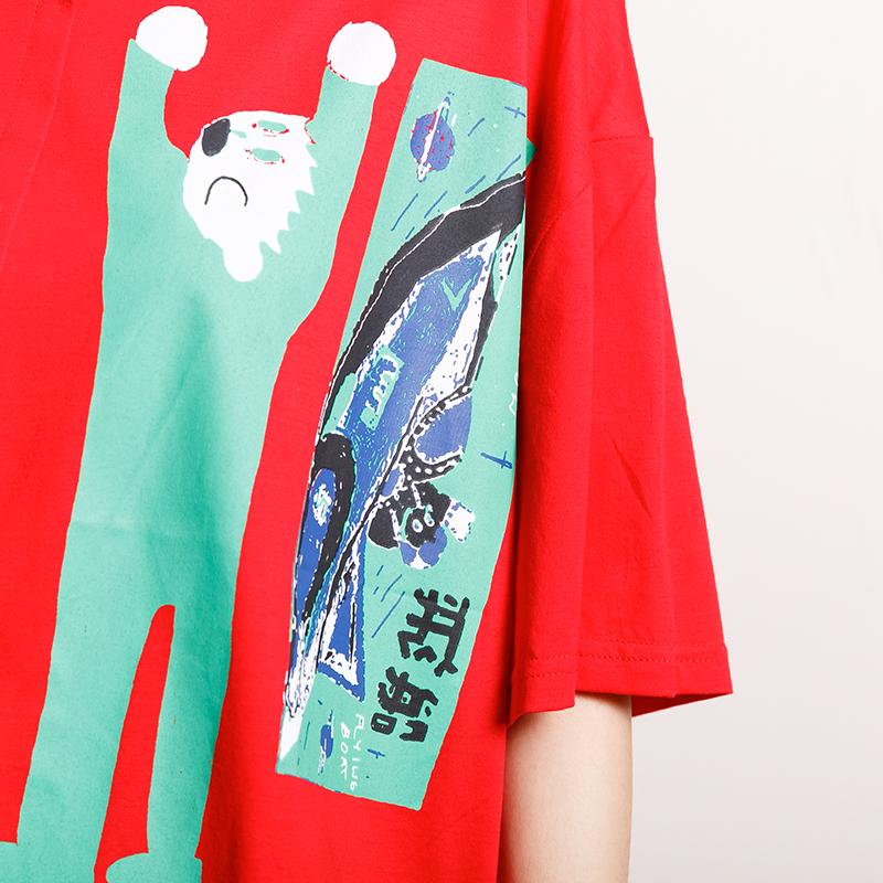 Cotton Asymmetrical Print Short Sleeve Blouse