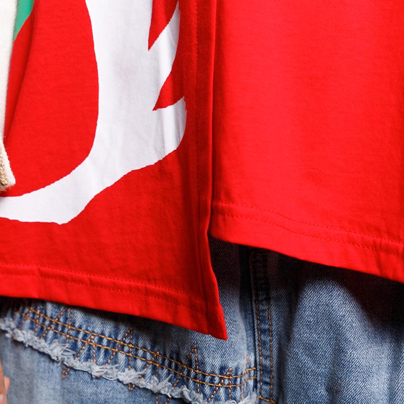 Cotton Asymmetrical Print Short Sleeve Blouse