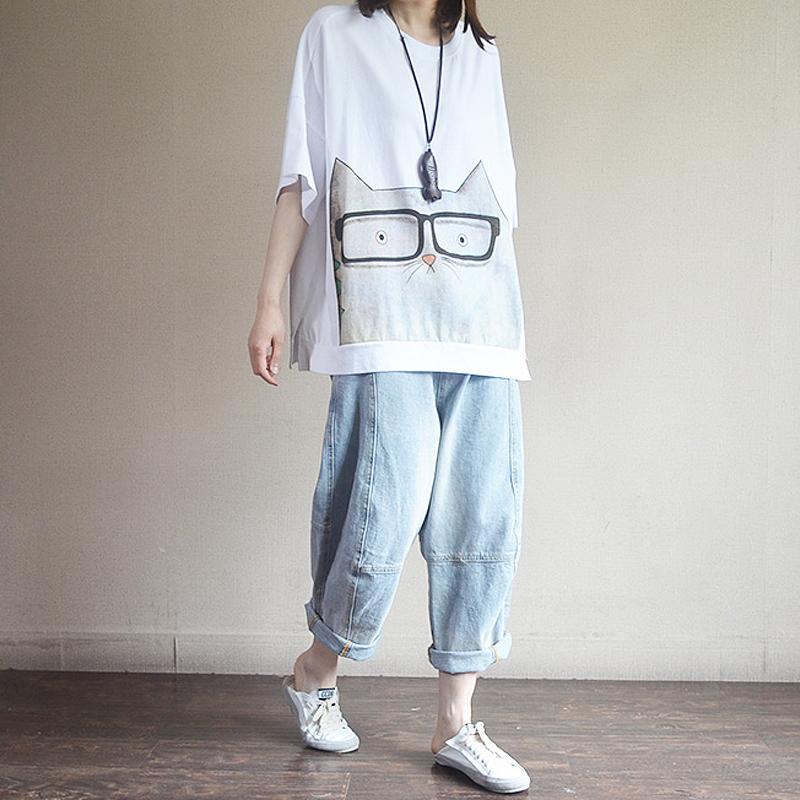 Cotton Carton Print Summer Short Sleeve T-shirt