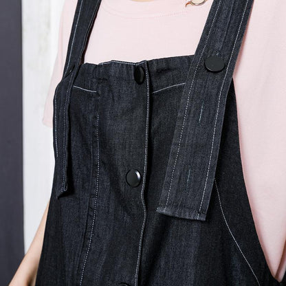 Cotton Casual Button Pockets Wide Leg Overalls