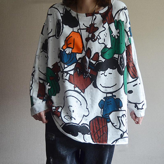 Cotton Holes Cartoon Cute Casual Female T-shirt
