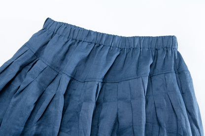 Cotton Linen Blue Loose Casual Long Pleated Skirt