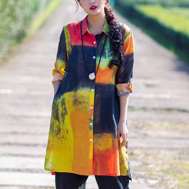 Cotton Linen Long Sleeve Loose Blouse