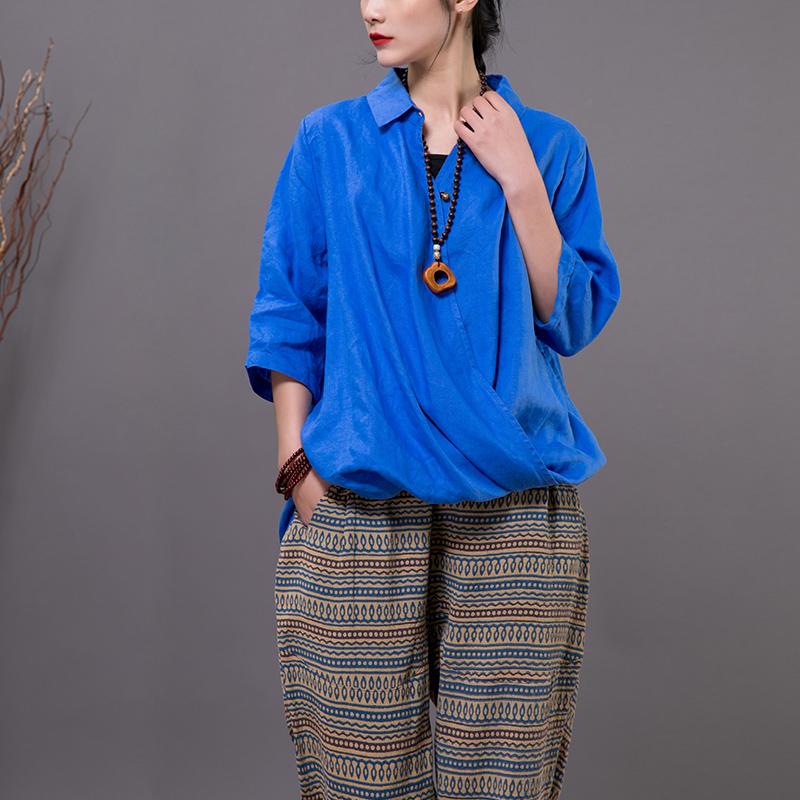 Cotton Linen Long Sleeve Solid Blouse