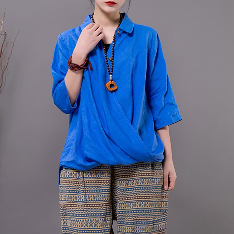 Cotton Linen Long Sleeve Solid Blouse