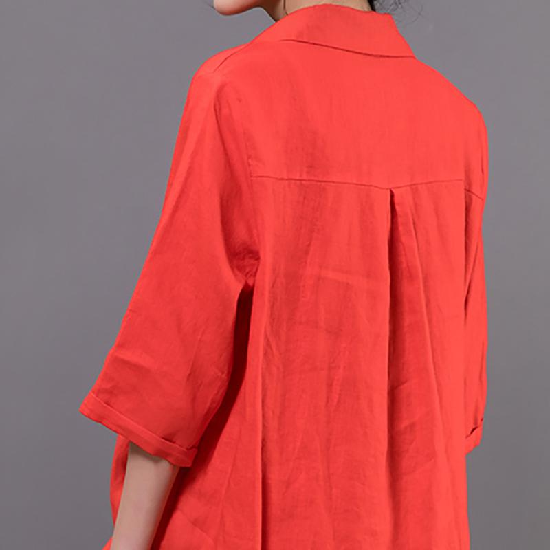 Cotton Linen Long Sleeve Solid Blouse