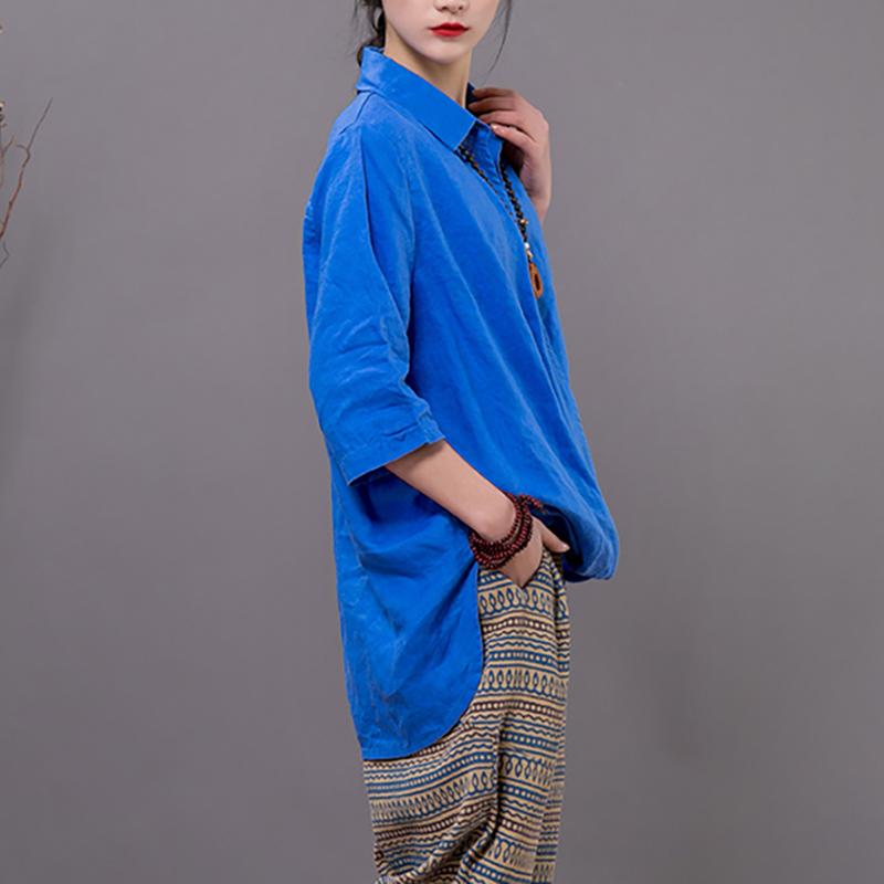 Cotton Linen Long Sleeve Solid Blouse