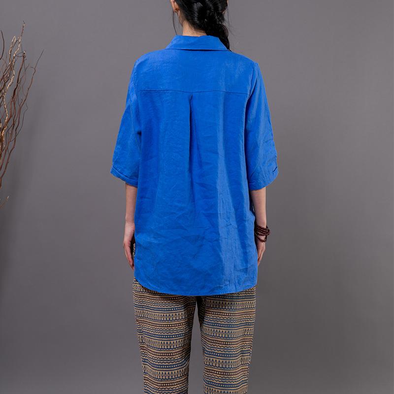 Cotton Linen Long Sleeve Solid Blouse