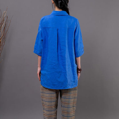 Cotton Linen Long Sleeve Solid Blouse