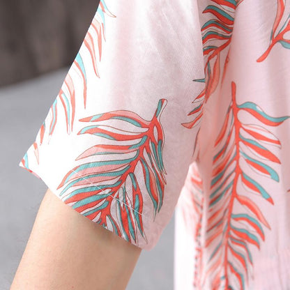 Cotton Linen Print Round Neck Dress