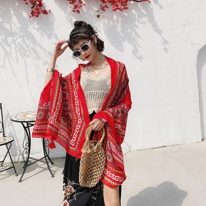 Soft Comfortable Print Twill Tassel Scarf