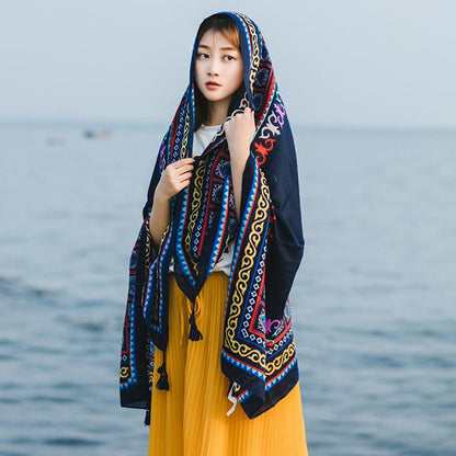 Soft Comfortable Print Twill Tassel Scarf