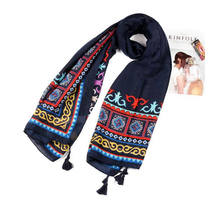 Soft Comfortable Print Twill Tassel Scarf