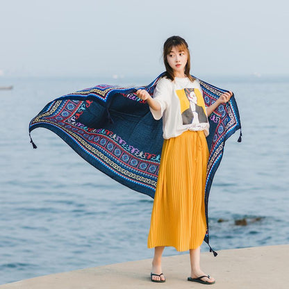 Soft Comfortable Print Twill Tassel Scarf