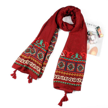 Soft Comfortable Print Twill Tassel Scarf