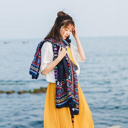 Soft Comfortable Print Twill Tassel Scarf