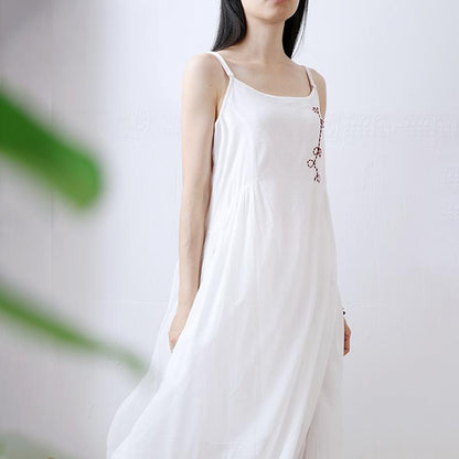 Cotton Linen Round Neck Asymmetrical Slip Dress