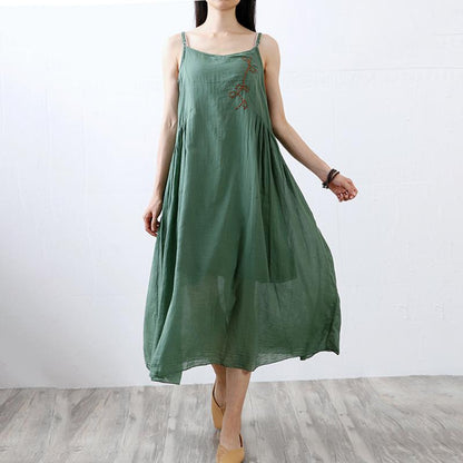 Cotton Linen Round Neck Asymmetrical Slip Dress