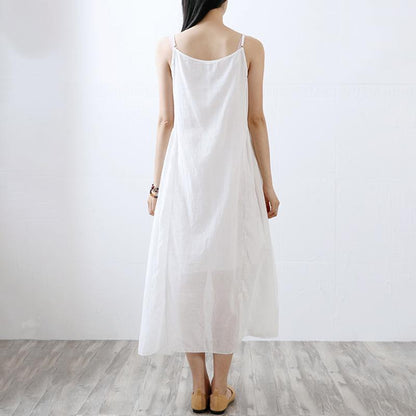 Cotton Linen Round Neck Asymmetrical Slip Dress