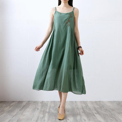 Cotton Linen Round Neck Asymmetrical Slip Dress