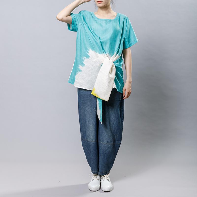 Cotton Linen Short Sleeve Irregular Blouse