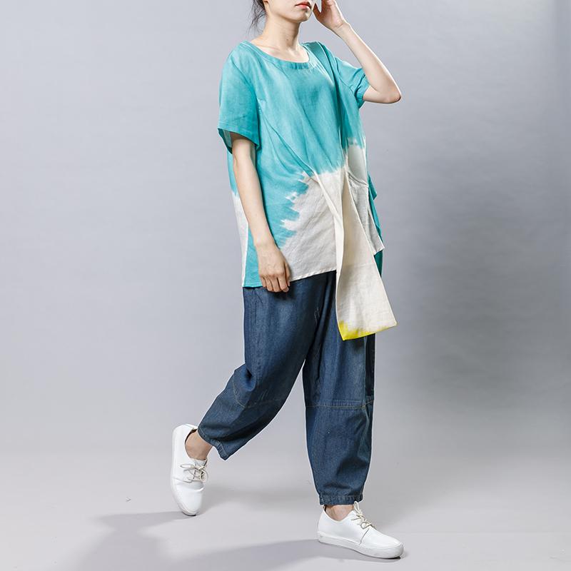 Cotton Linen Short Sleeve Irregular Blouse