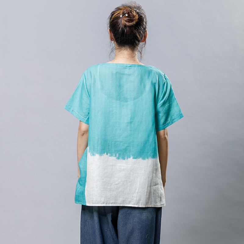 Cotton Linen Short Sleeve Irregular Blouse