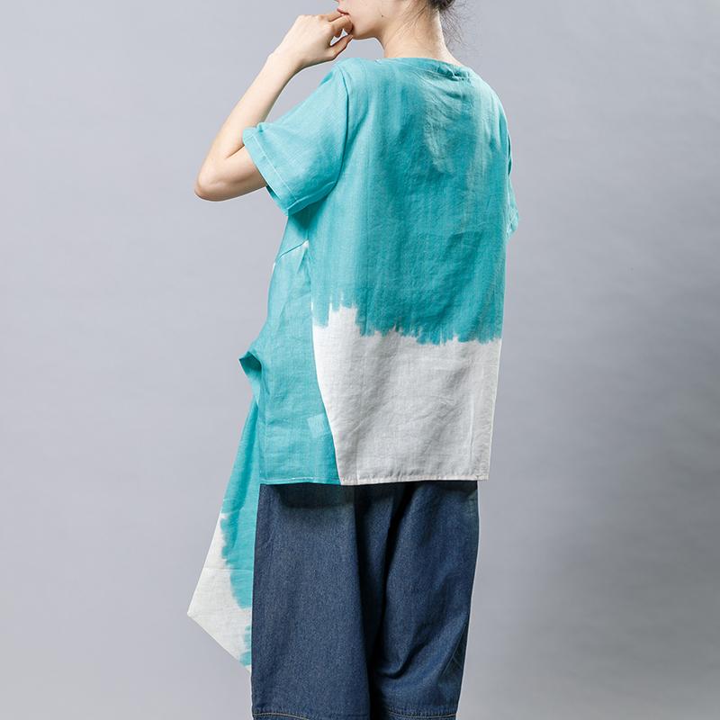 Cotton Linen Short Sleeve Irregular Blouse