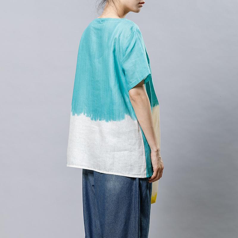 Cotton Linen Short Sleeve Irregular Blouse
