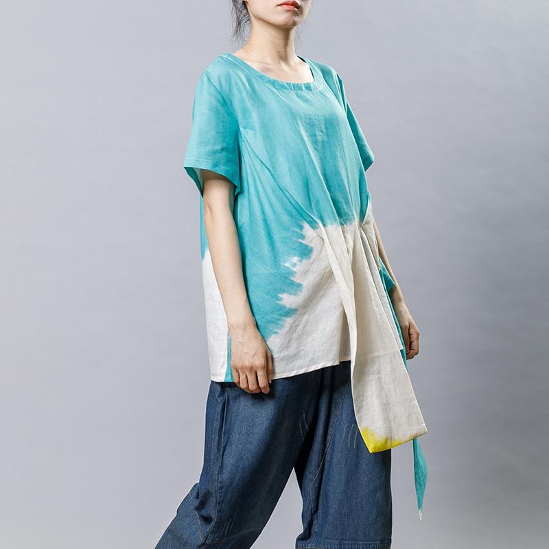 Cotton Linen Short Sleeve Irregular Blouse