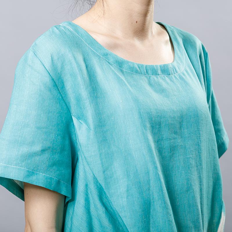 Cotton Linen Short Sleeve Irregular Blouse