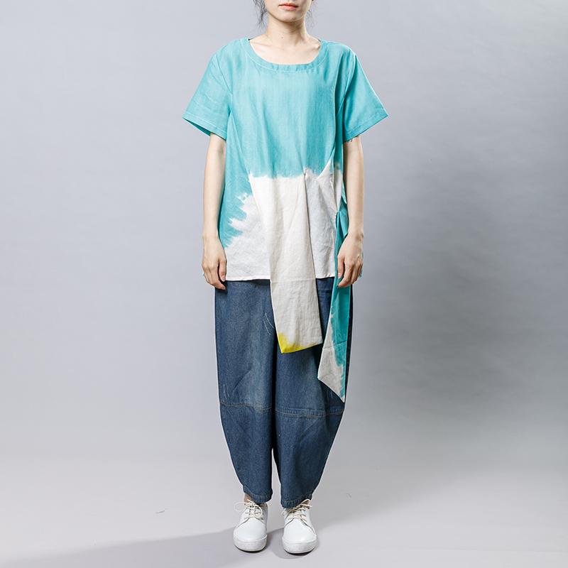 Cotton Linen Short Sleeve Irregular Blouse