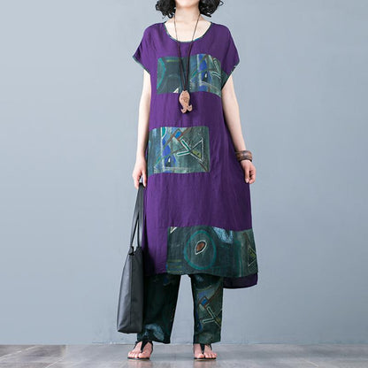 Cotton Linen Spliced Blouse And Harem Pants