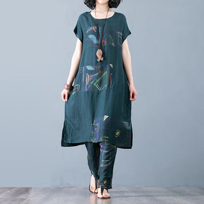 Cotton Linen Spliced Blouse And Harem Pants