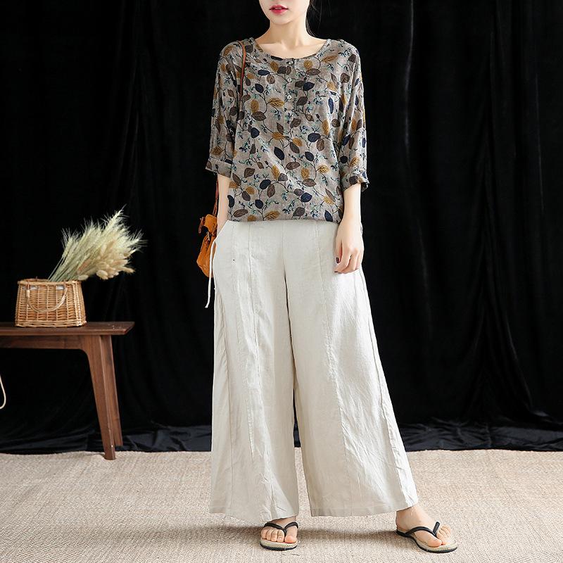 Cotton Linen Vintage Short Sleeve Blouse