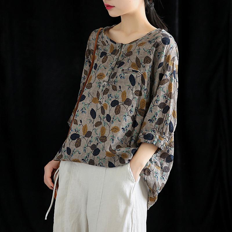 Cotton Linen Vintage Short Sleeve Blouse