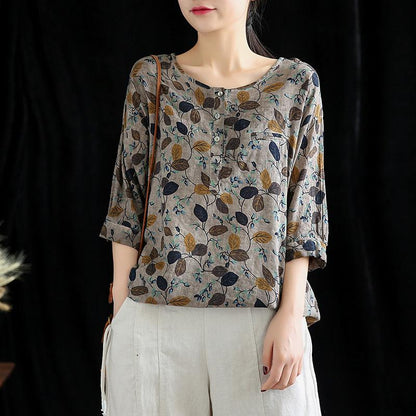 Cotton Linen Vintage Short Sleeve Blouse