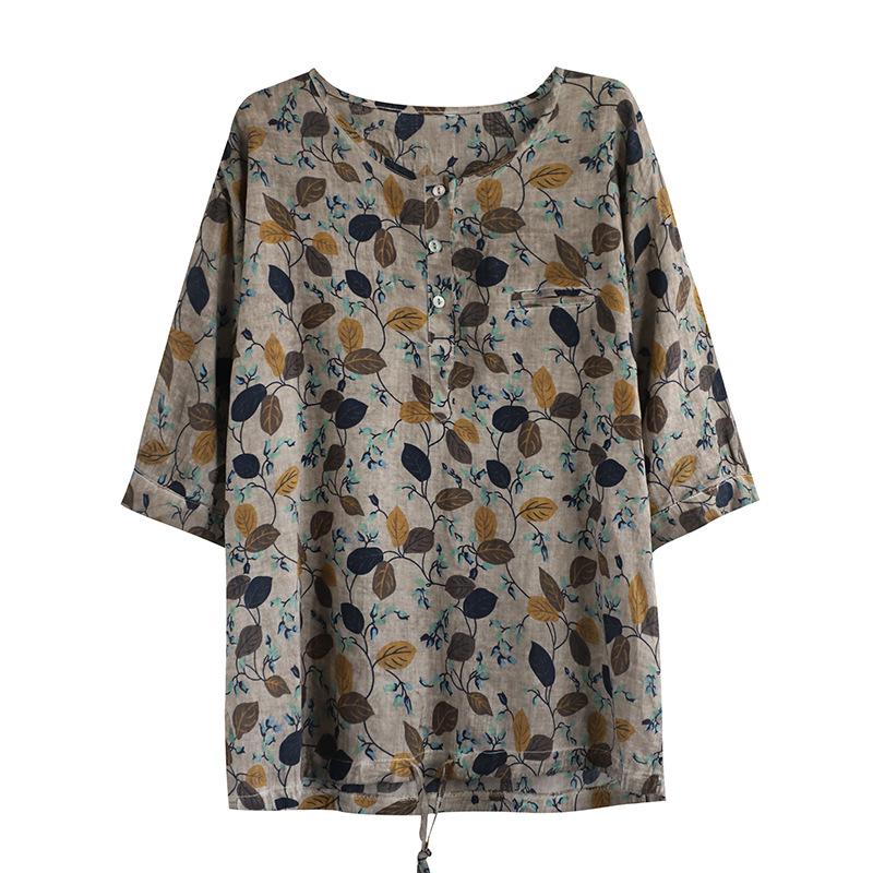 Cotton Linen Vintage Short Sleeve Blouse
