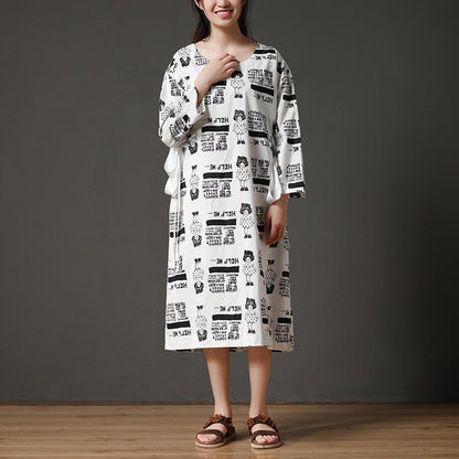 Cotton Long Sleeves White Casual Autumn Lacing Dress