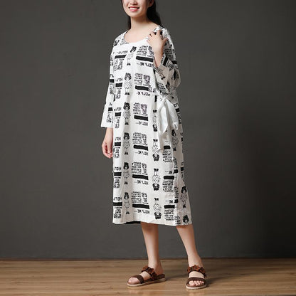 Cotton Long Sleeves White Casual Autumn Lacing Dress