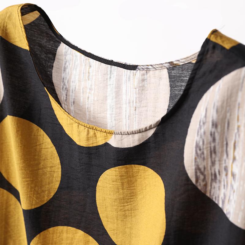 Cotton Print Dot Round Neck A-Line Dress