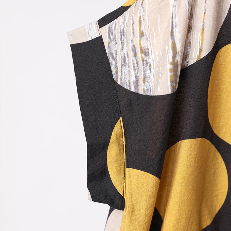 Cotton Print Dot Round Neck A-Line Dress