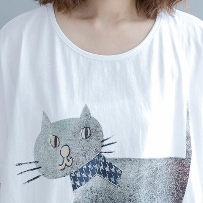 Cotton Short Sleeve Animal Round Neck Blouse