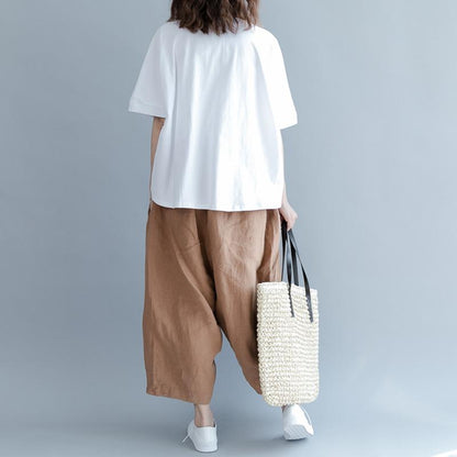 Cotton Short Sleeve Animal Round Neck Blouse