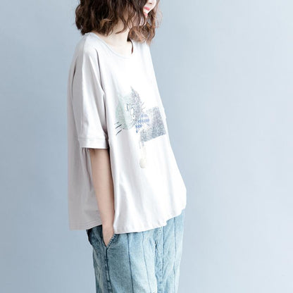 Cotton Short Sleeve Animal Round Neck Blouse