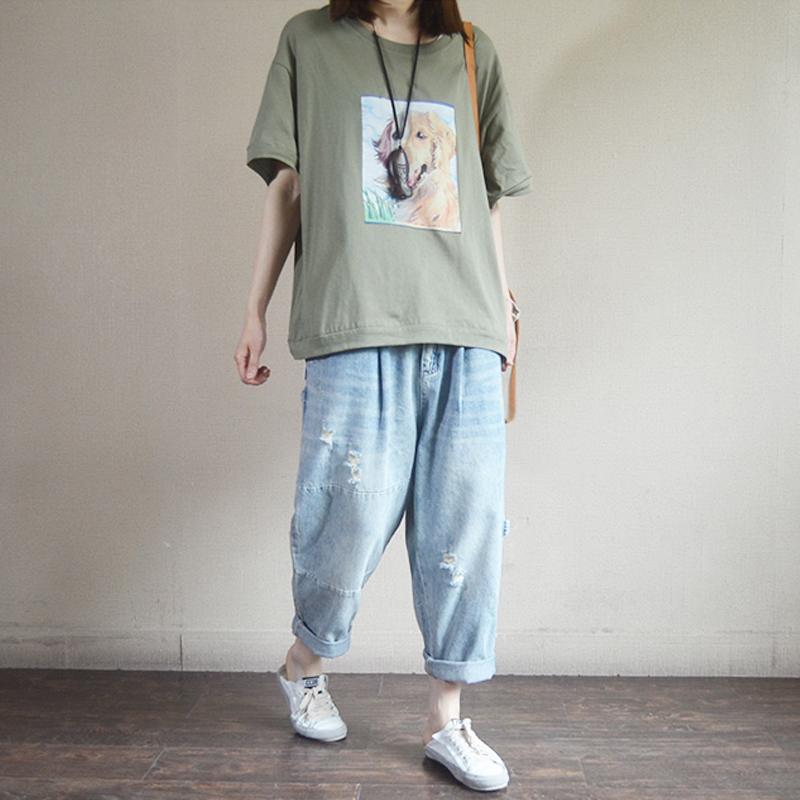 Cotton Short Sleeve Casual Print Blouse