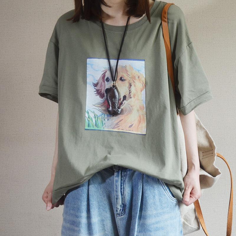 Cotton Short Sleeve Casual Print Blouse