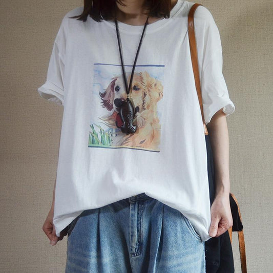 Cotton Short Sleeve Casual Print Blouse