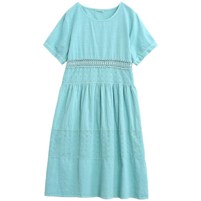 Cotton Solid Short Sleeve A-Line Dress