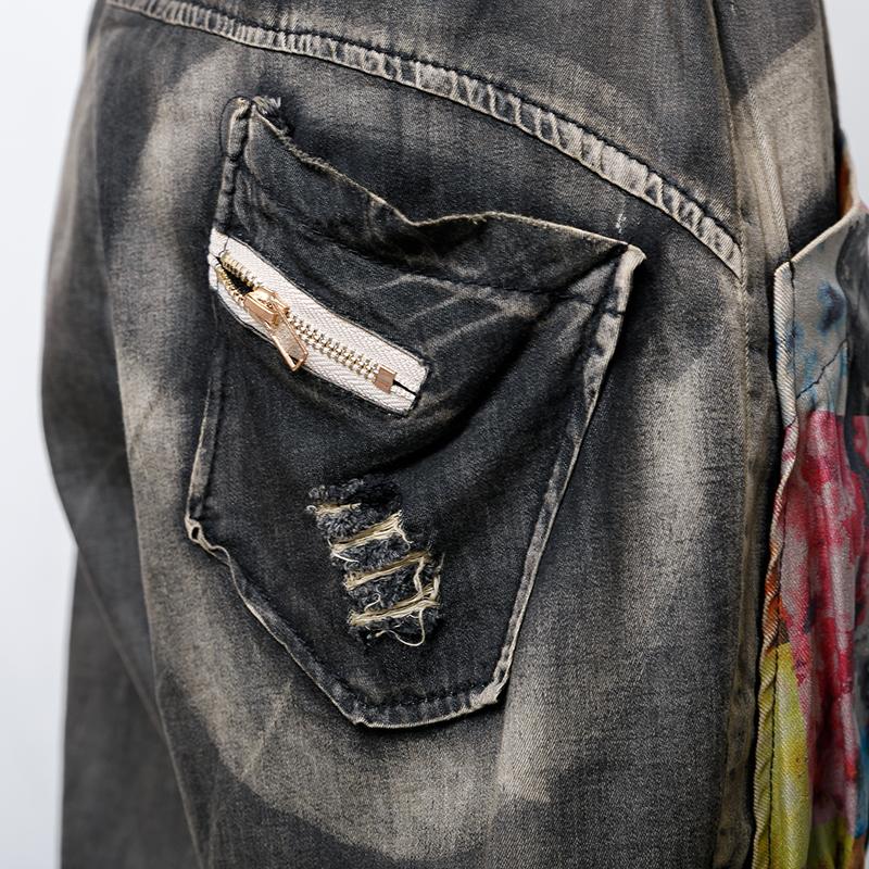 Cotton Zipper Pockets Elastic Waist Jeans